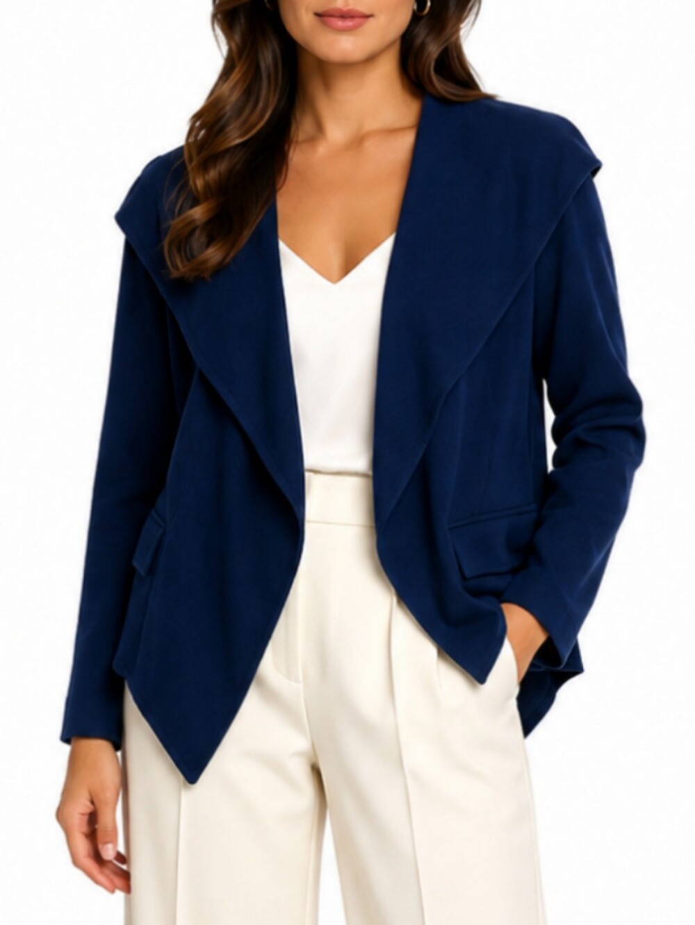 St. John Navy Wool Sweater Blazer Jacket Size 10 Corporate Chic Quiet Luxury New